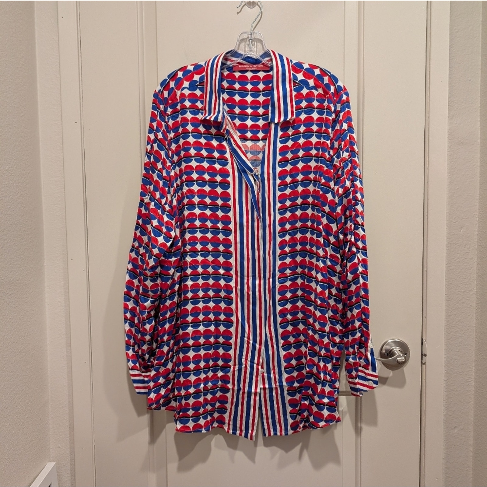 Nwt Marina Rinaldi Sport Red White & Blue Patterned Button-Up Shirt